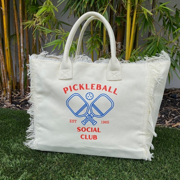 Pickleball Fringe Tote Bag - Picture 1 of 5